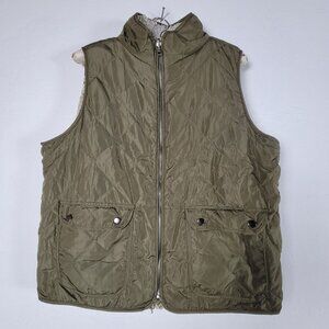 Knapp Studio Women Reversible Quilted Sherpa Lined Vest Large Green Outdoor New